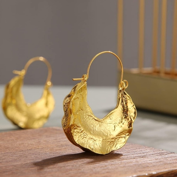 Gold Vintage Drop Hoop Earrings - Picture 3 of 3